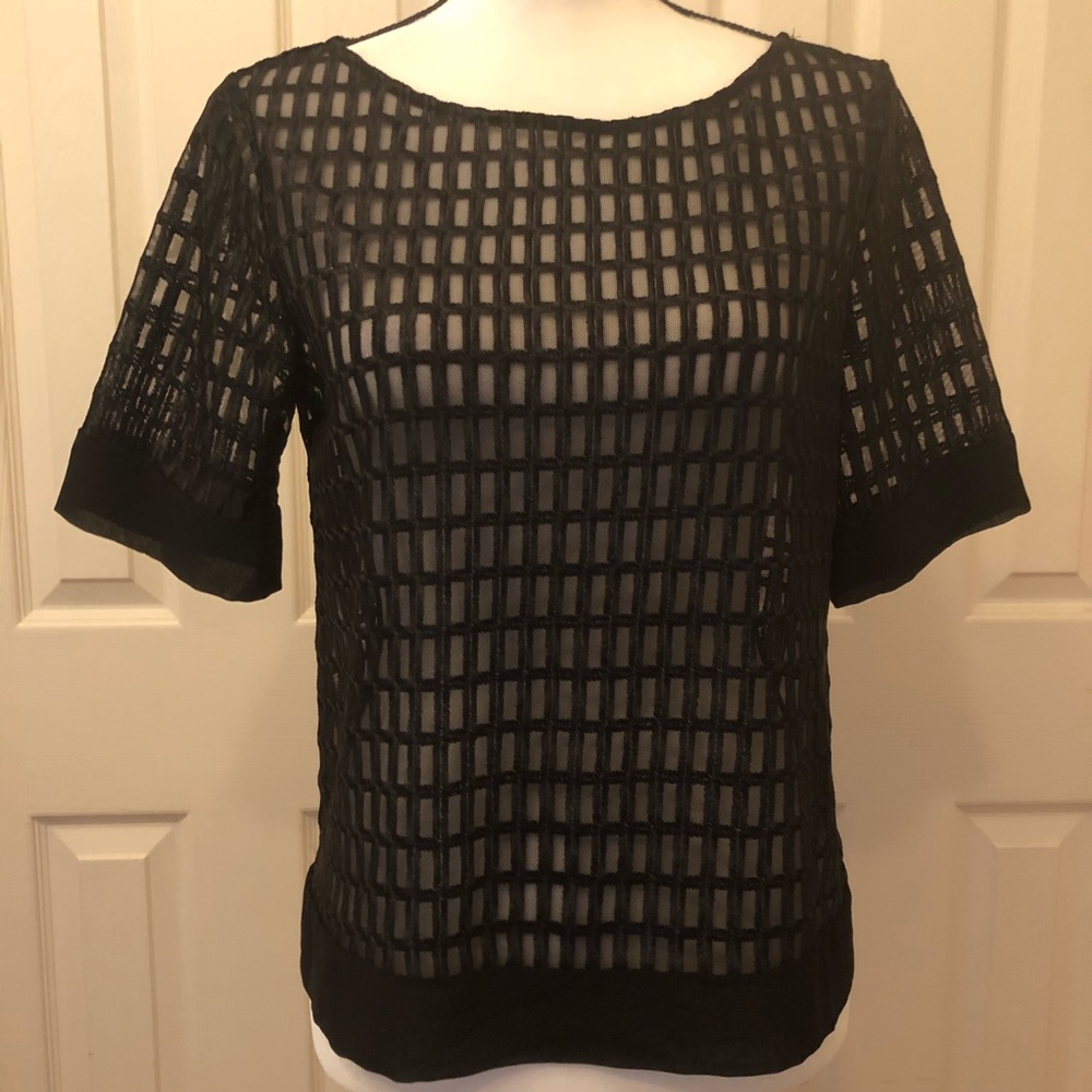 Banana Republic ~ Black Sheer Short Sleeve Top - Picture 2 of 9